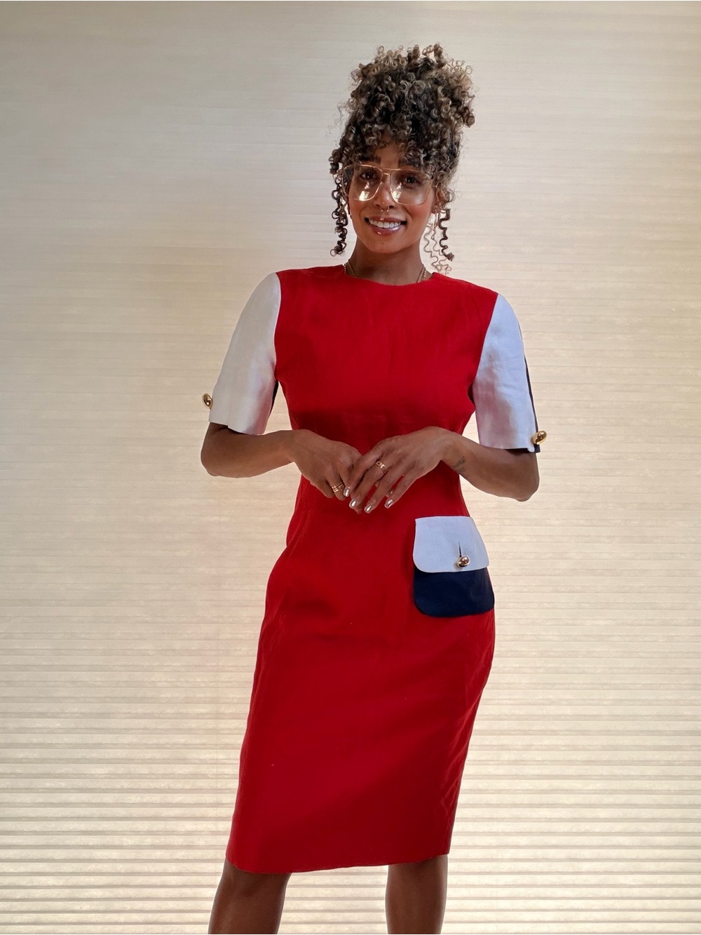 Vintage Nipon Boutique 100% Linen Colorblock Sheath Dress